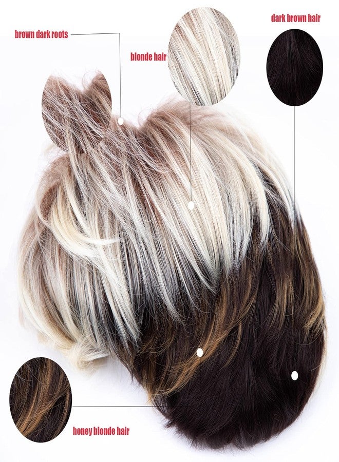 RENERSHOW Short Wigs for White Women Layered Brown Ombre Blonde Pixie Wig Synthetic Short Hair Wig with Bangs Mix Color Natural Looking Daily Party - Image 3